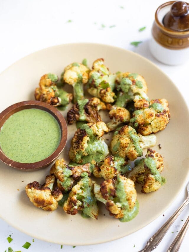 Air Fryer Cauliflower With Cilantro Yogurt Sauce Piping Pot Curry