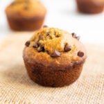 A freshly baked healthy muffin with chocolate chips