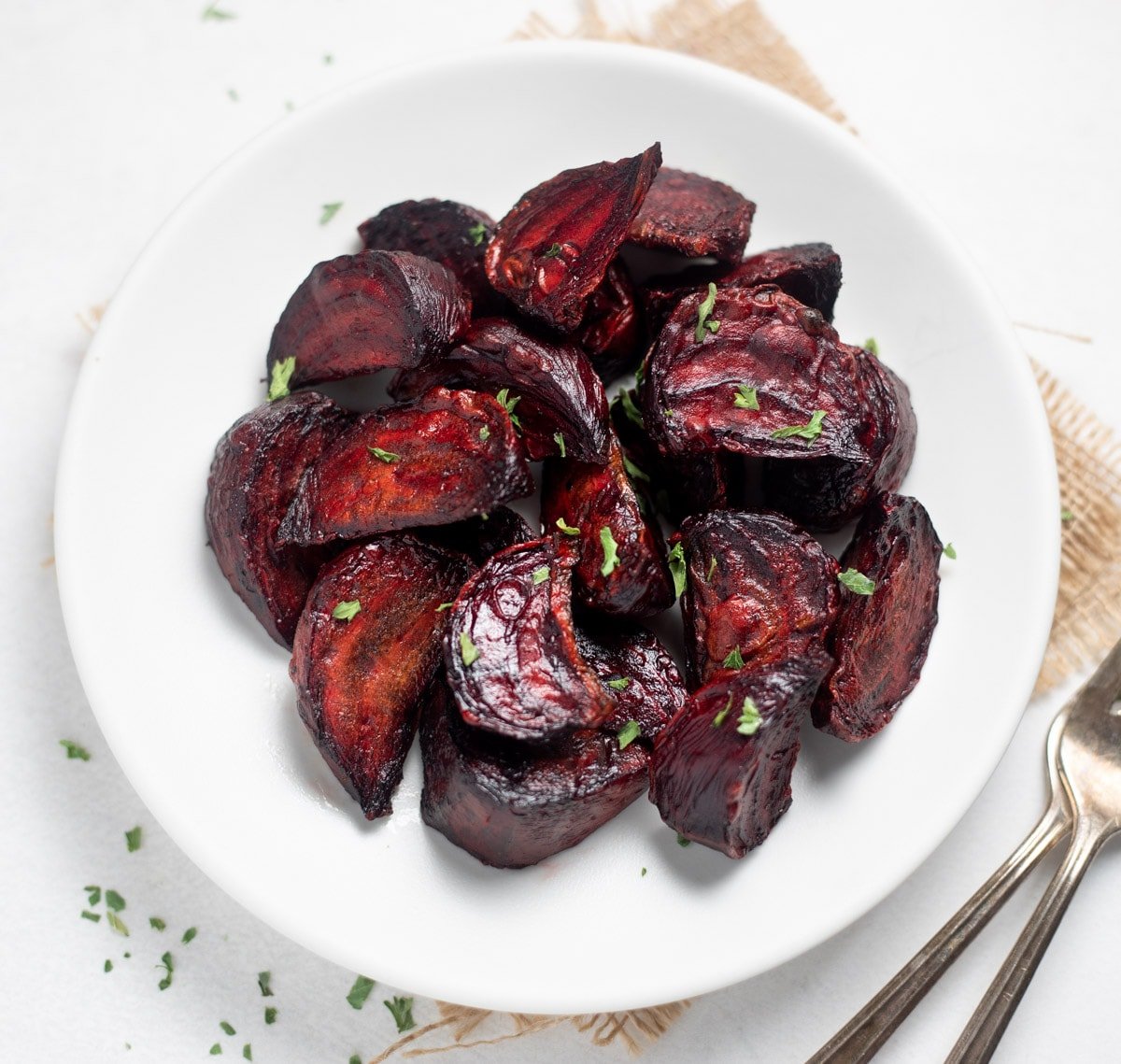 roasted air fryer beets in a white plate