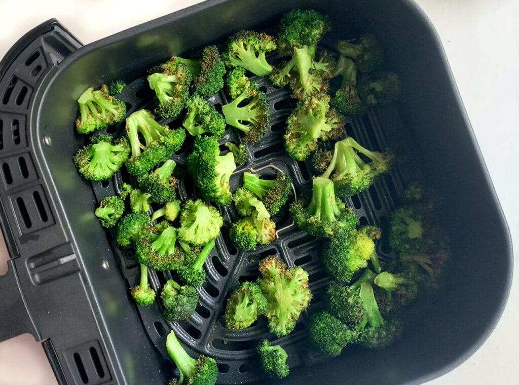 air fried broccoli with some crispy edges
