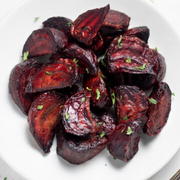 Perfectly Roasted beets served in a white plate