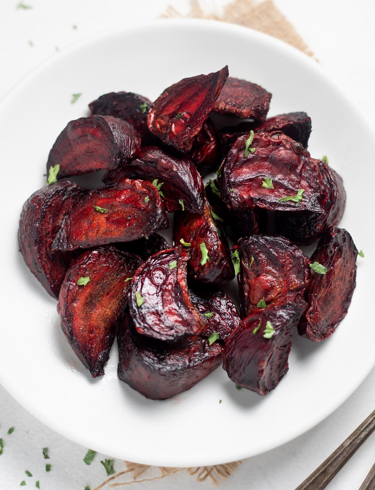 Perfectly Roasted beets served in a white plate