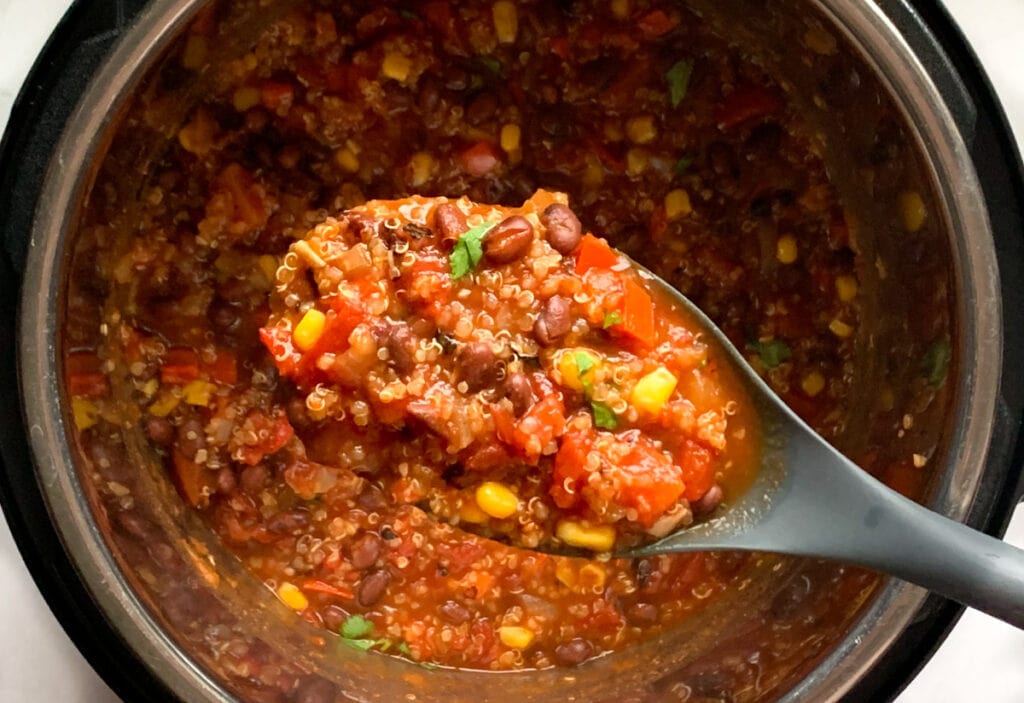 Black bean and quinoa chili made in the instant pot