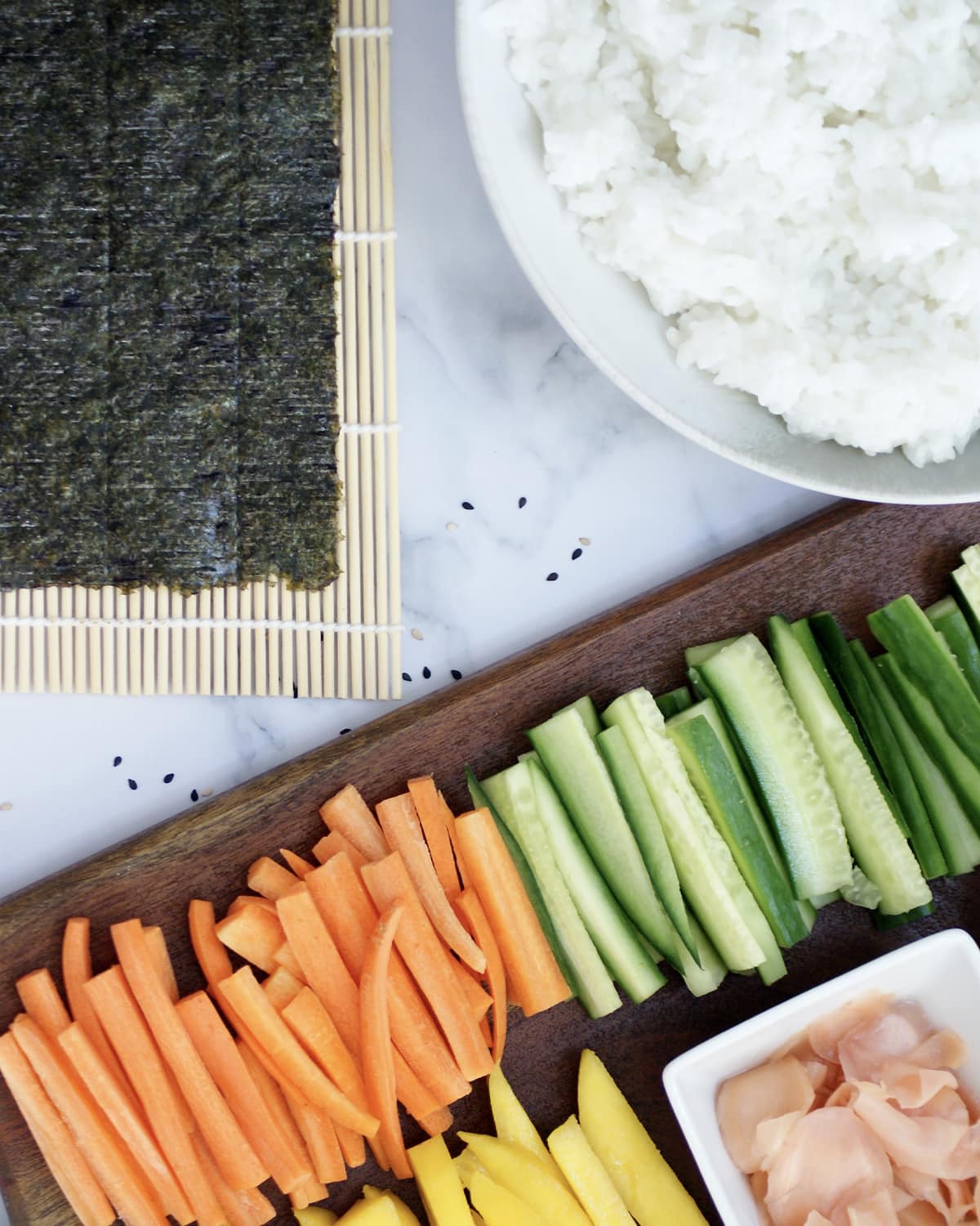 Ingredients to make sushi