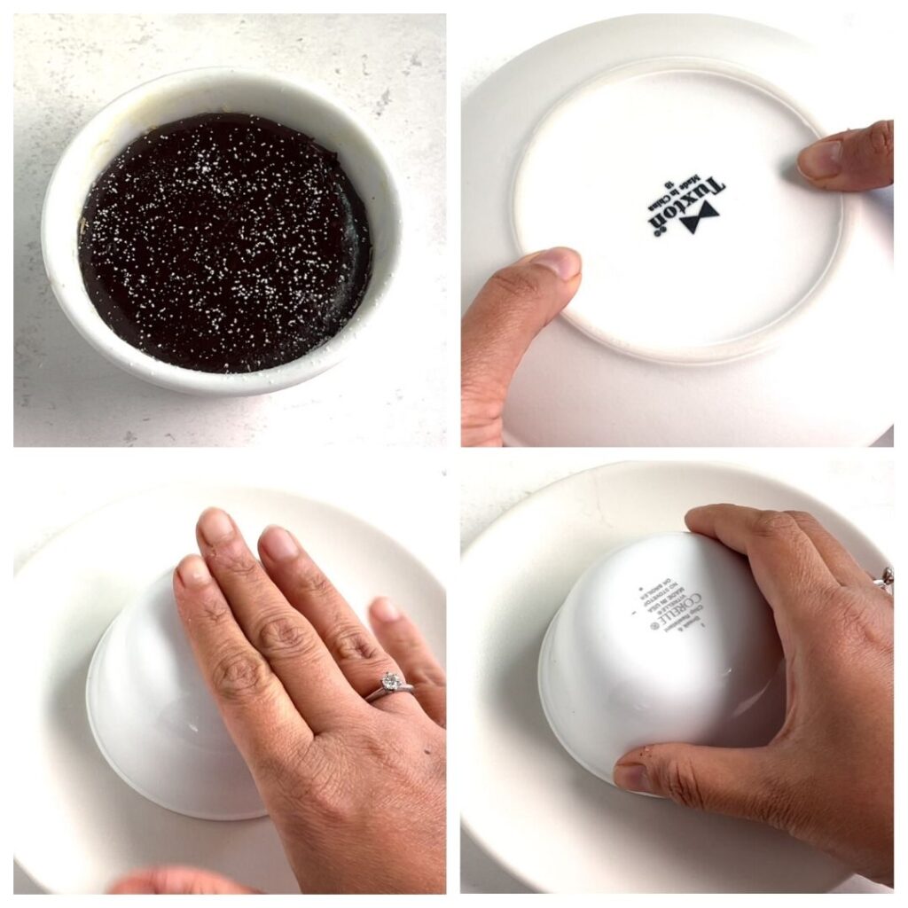 Steps to remove a cooking chocolate lava cake from the bowl or ramekin