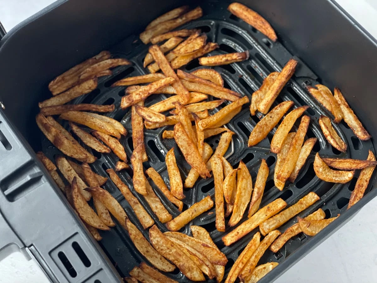 Roasted turnip fries in the air fryer basket