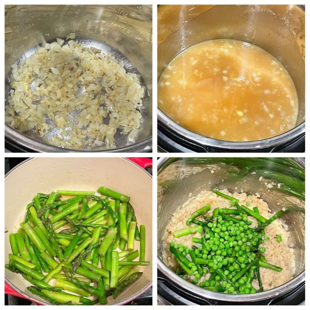 step by step collage to make asparagus risotto in the instant pot