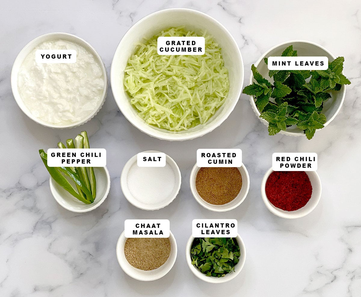 Ingredients to make cucumber raita