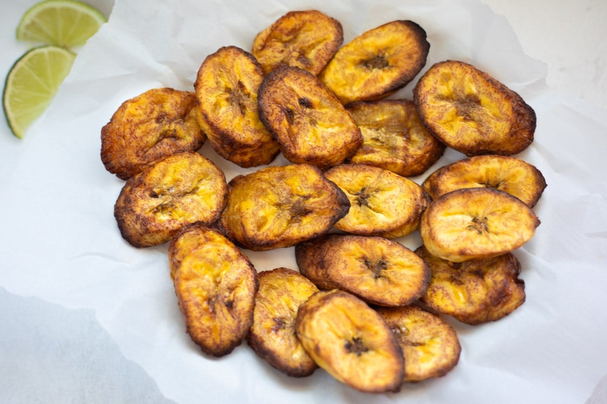 Air Fried Plantains served along with limes 
