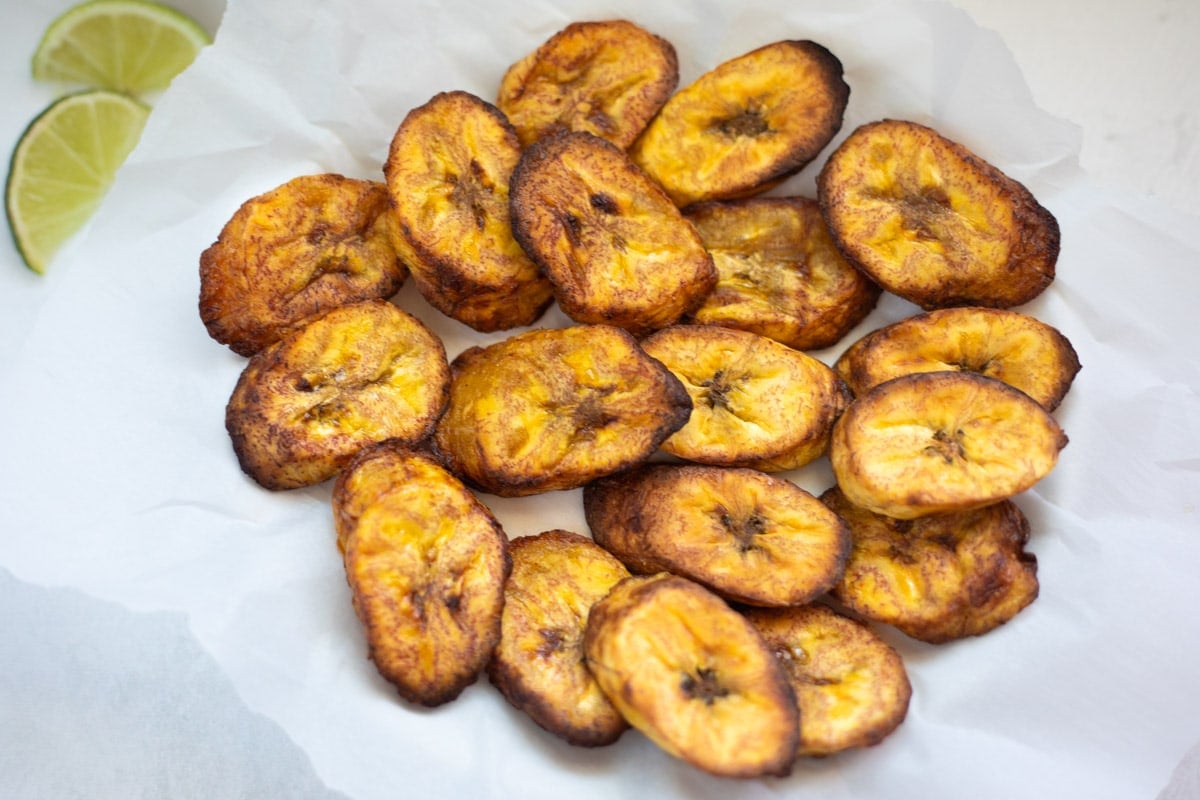 Air Fried Plantains served along with limes