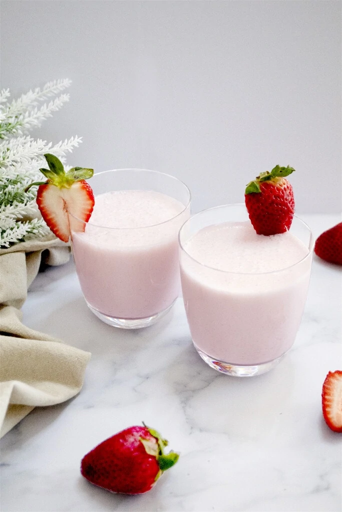 Strawberry lassi in a glass