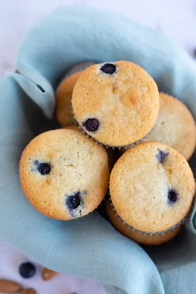 Almond flour blueberry muffins in a cloth 