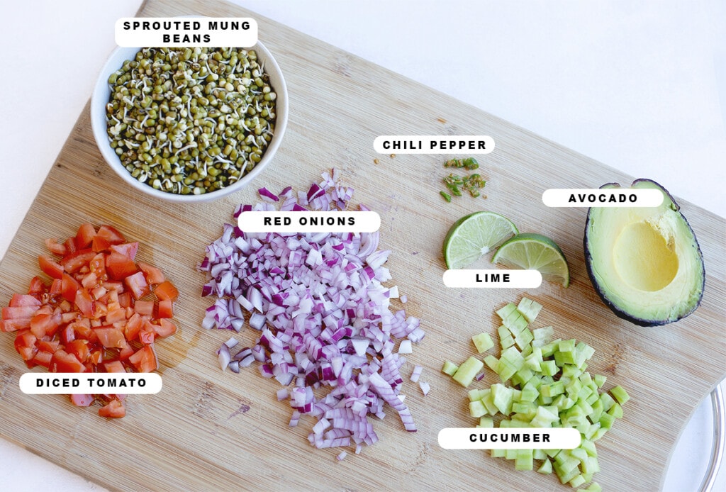 Ingredients you'll need for moong spouts salad