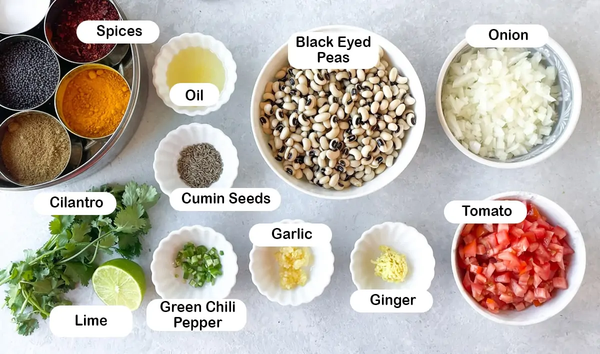 Ingredients to make black eyed peas curry