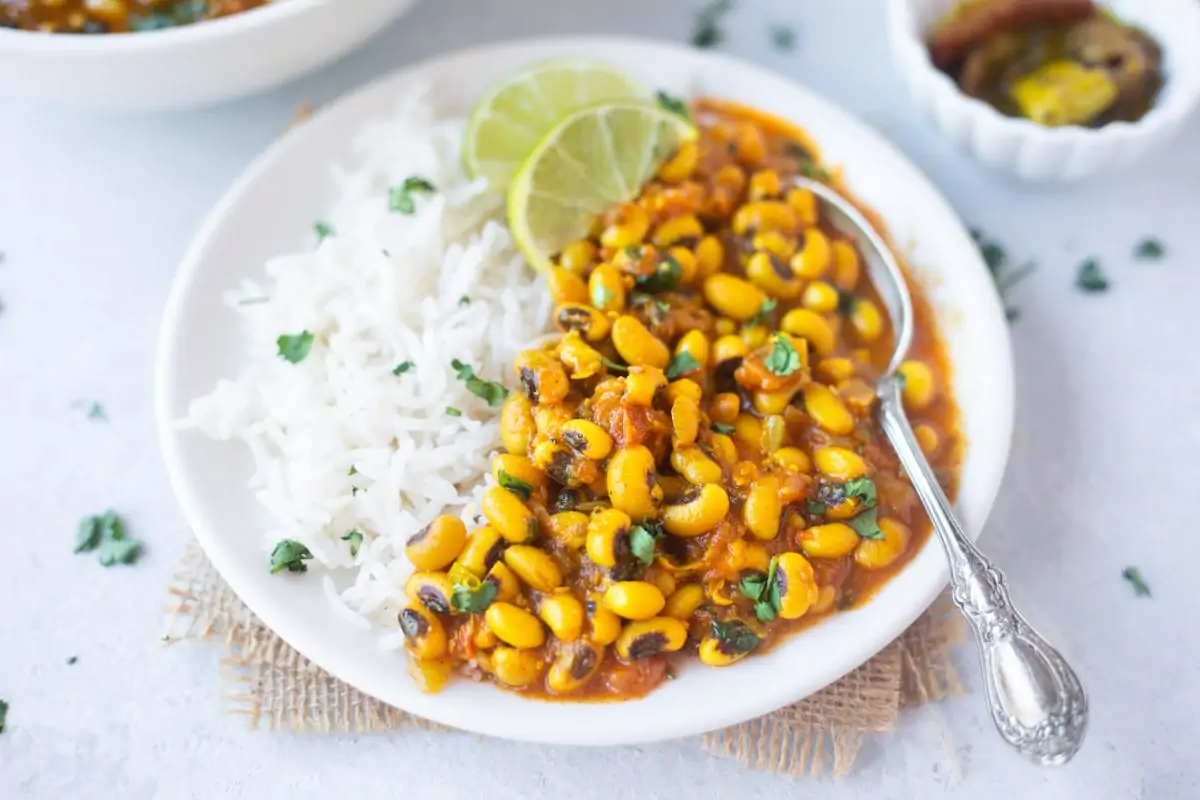 Black eyed peas curry served with rice