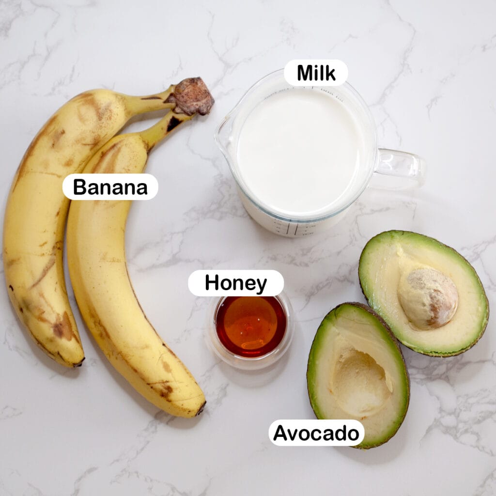 Ingredients you'll need to make avocado banana smoothie 