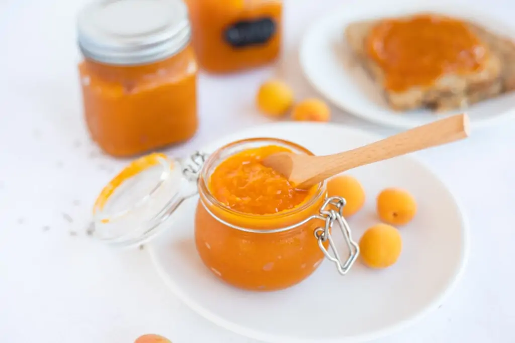 apricot jam in a glass jar 