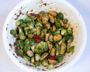 Brussels sprouts mixed in kung pao sauce
