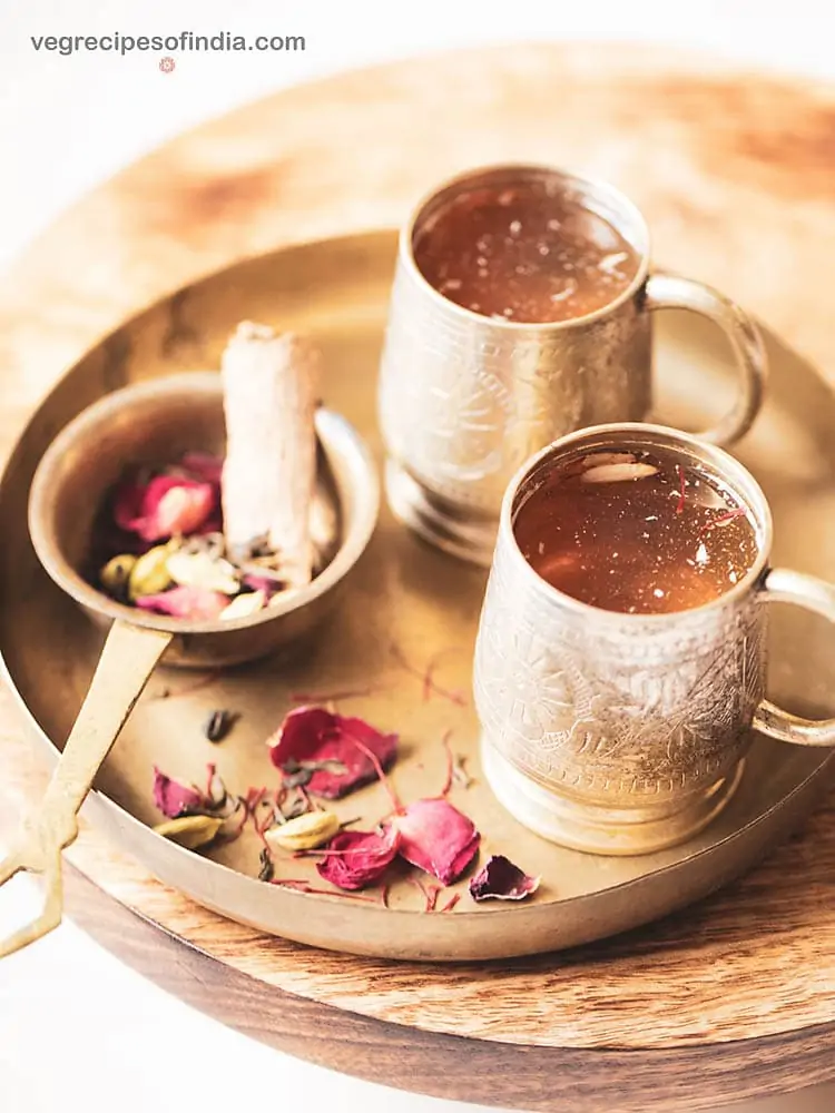 Kashmiri Kahwa in pretty silver cups
