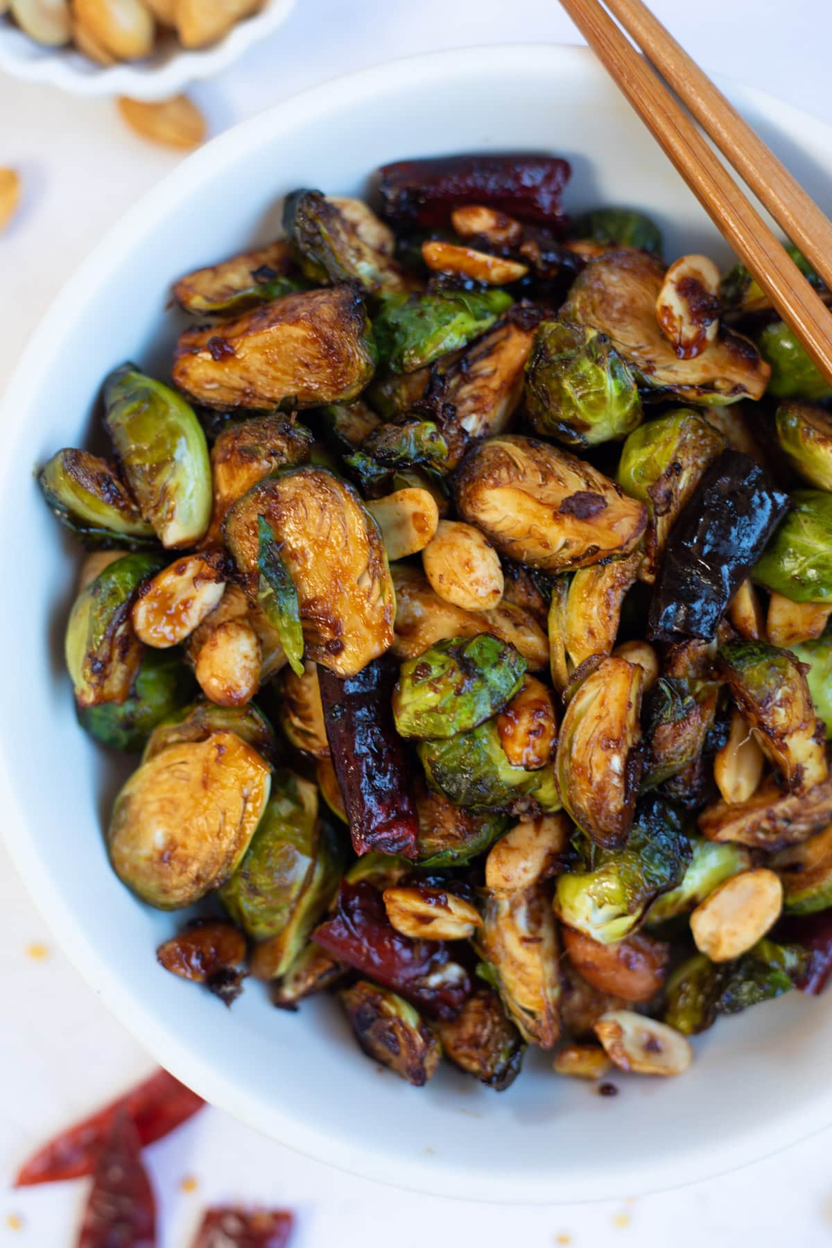 Kung pao roasted air fryer Brussels sprouts