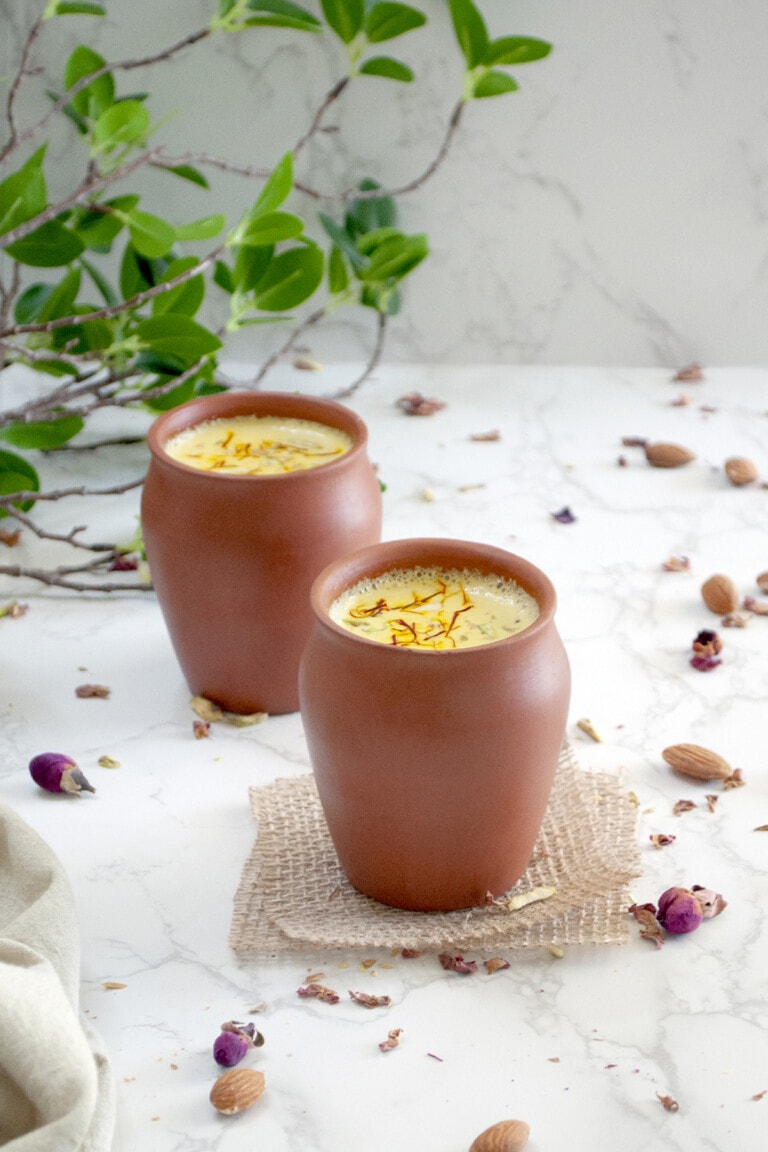 Badam Milk (Indian Saffron Almond Milk) - Piping Pot Curry