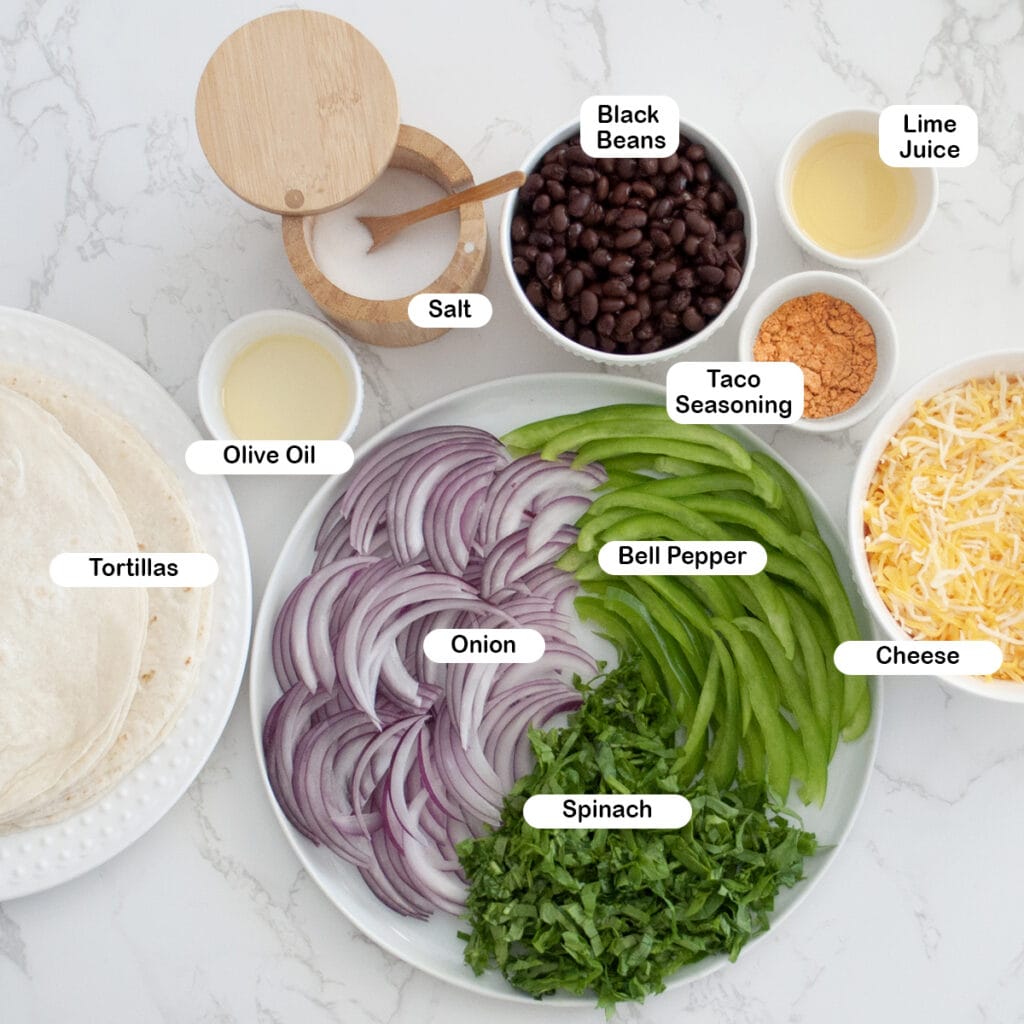 Ingredients you'll need to make black bean spinach quesadilla