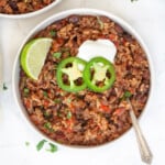 mexican rice and beans with lime and jalapeño