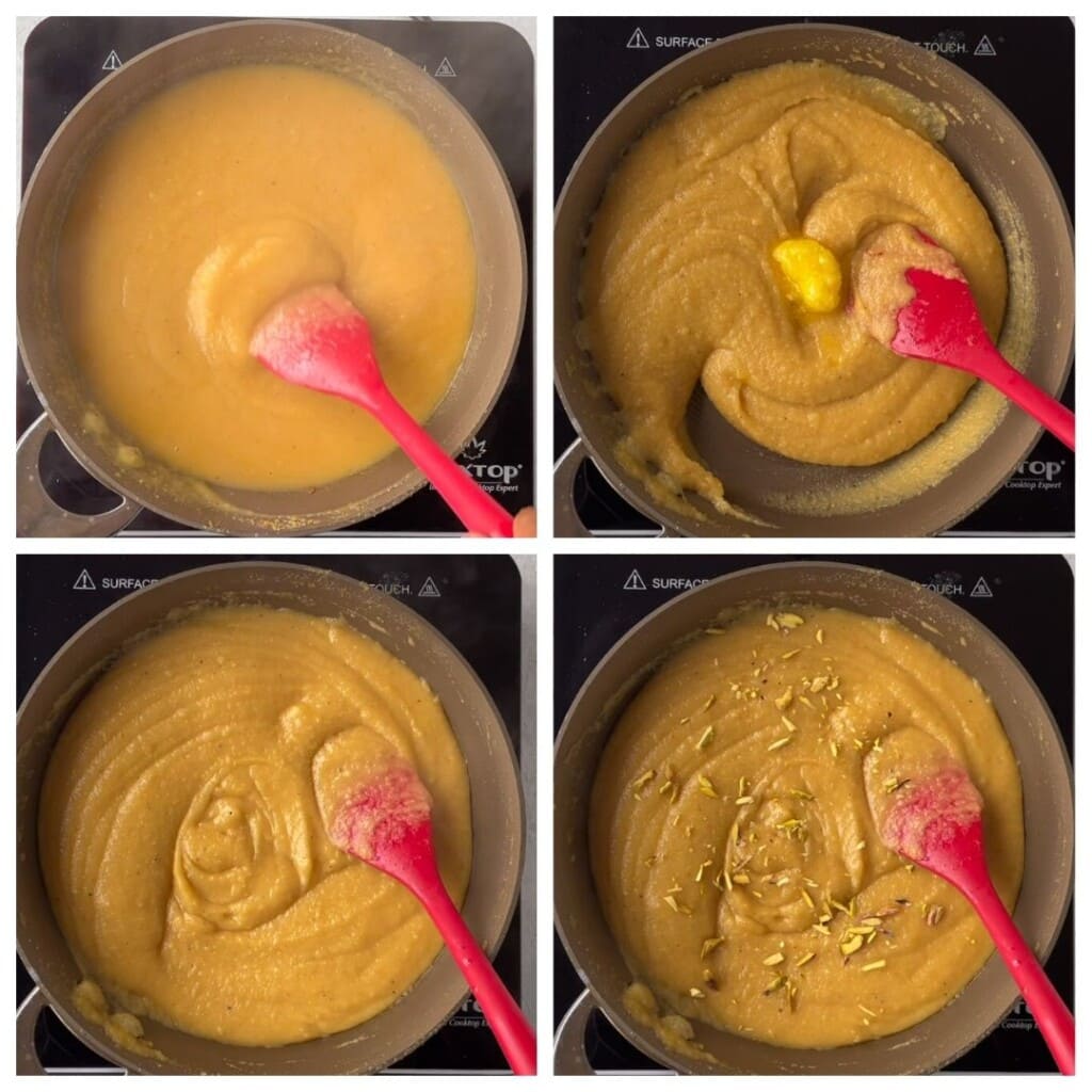 Steps to make besan ka halwa in a pan