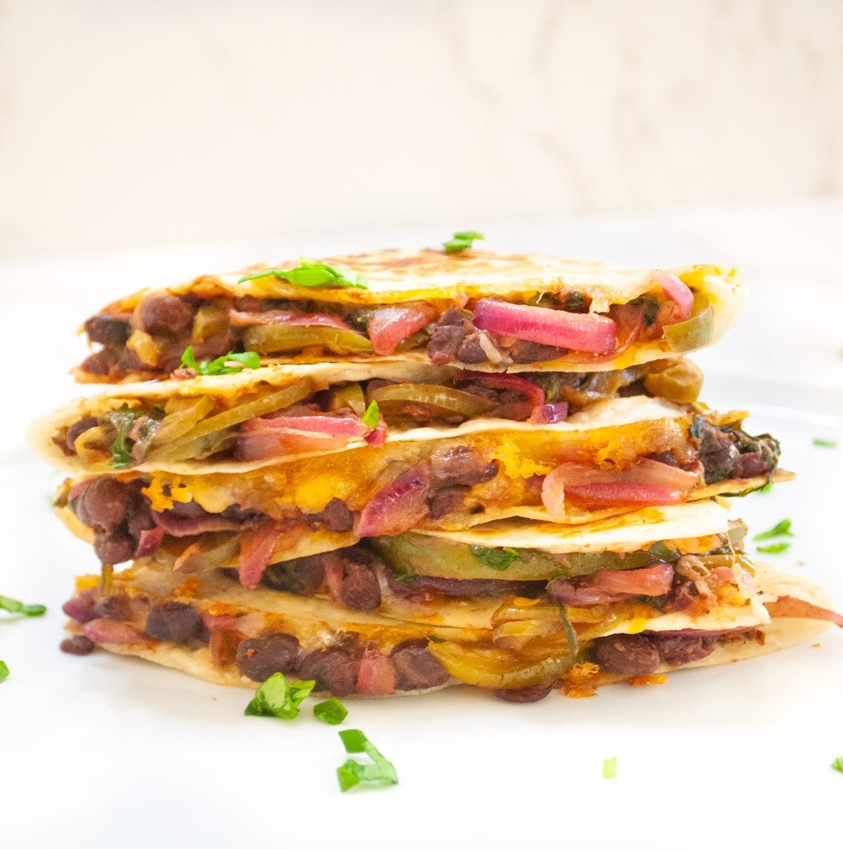 healthy quesadilla garnished with cilantro