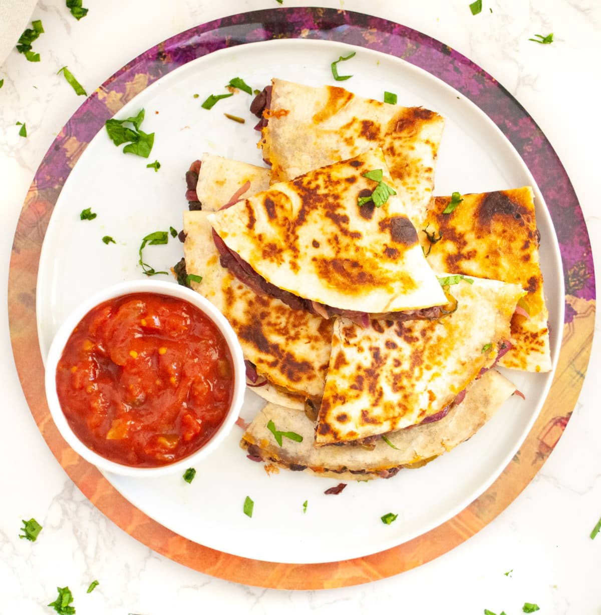 vegetarian quesadillas served with salsa