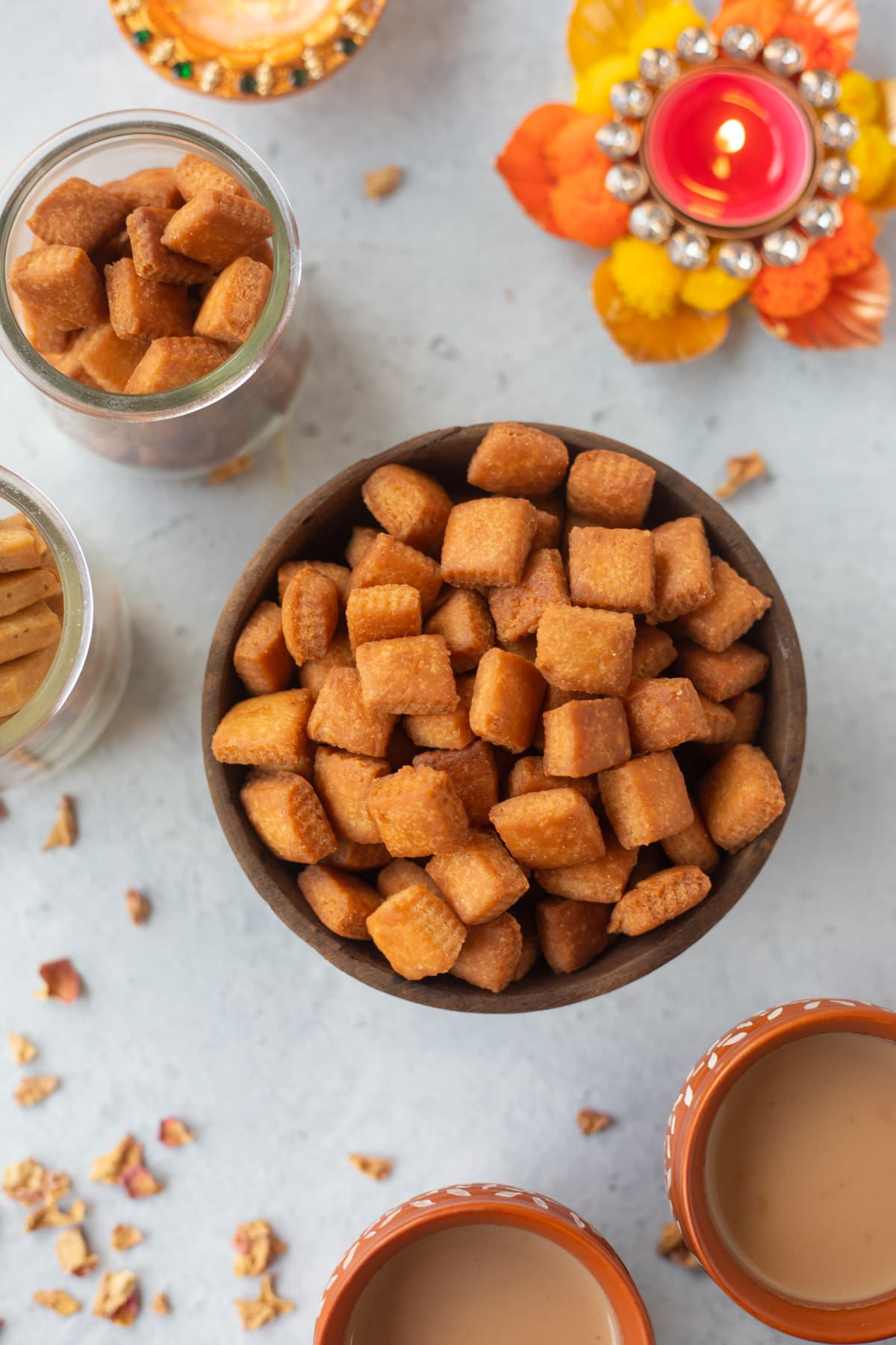 Shakarpara served for Diwali snacks with chai 
