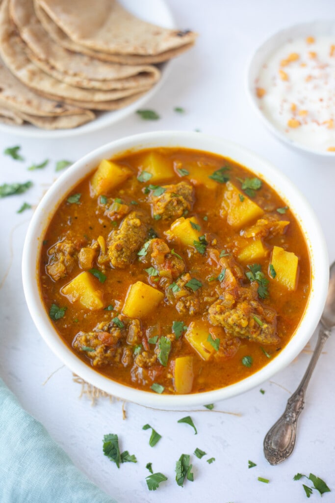 Wadi aloo curry in a bowl