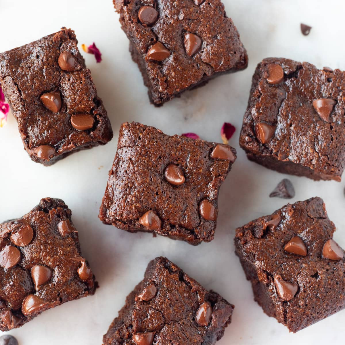 Almond flour brownies topped with chocolate chips