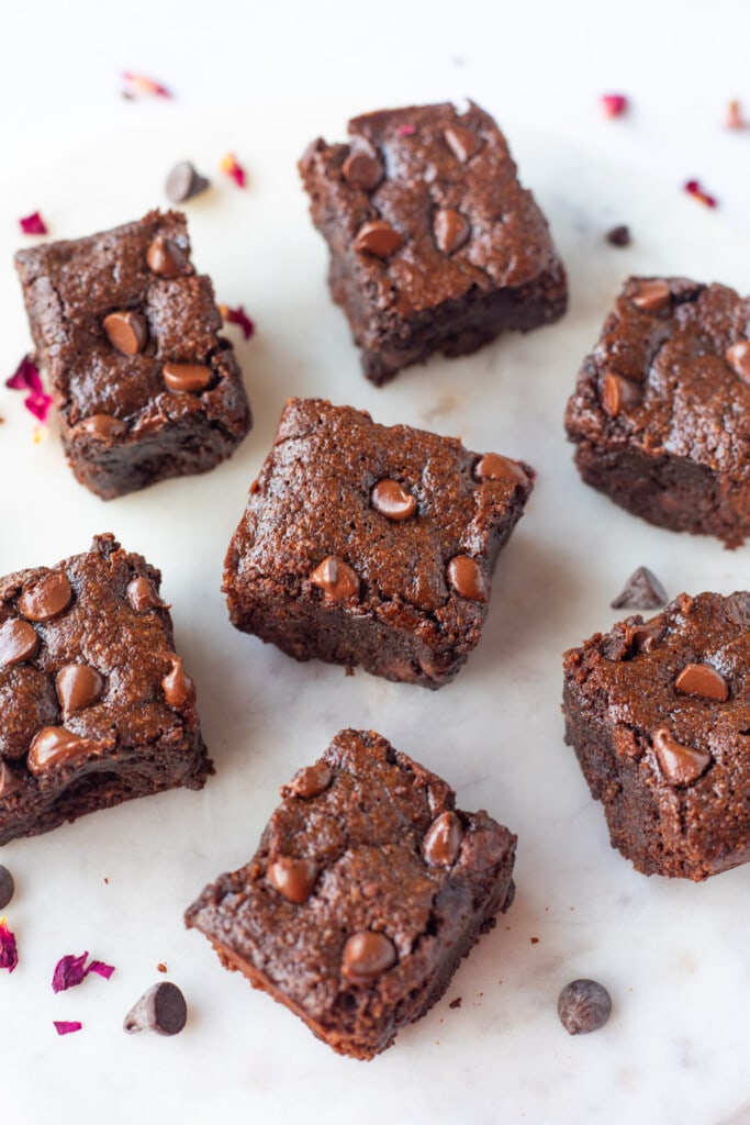 Delicious fudgy almond flour brownies on a parchment paper