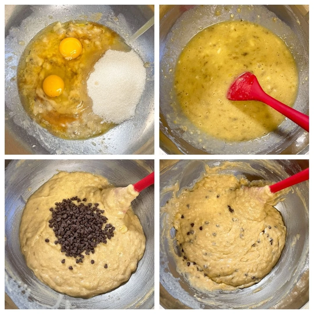 Steps to make easy banana chocolate chip muffins