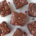 Almond flour brownies topped with chocolate chips