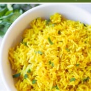 Turmeric Yellow Rice in a white bowl