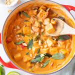 Panang Curry with tofu and vegetables in a large pot