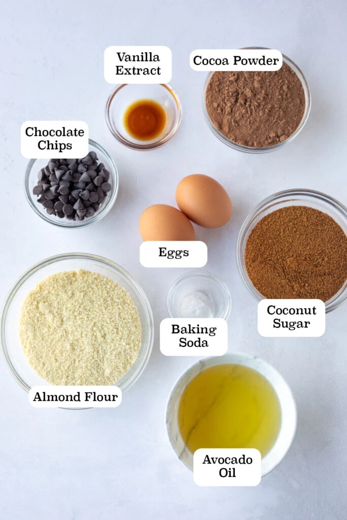 Ingredients to make gluten-free almond flour brownies 