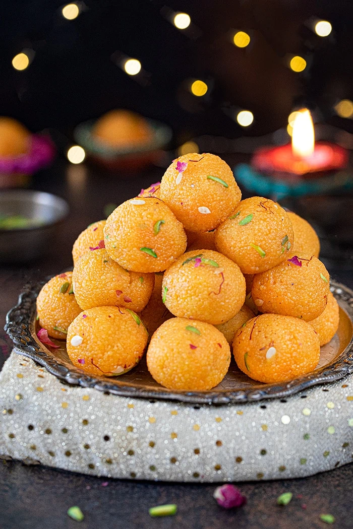 Motichoor Ladoo in a plate served for a festival