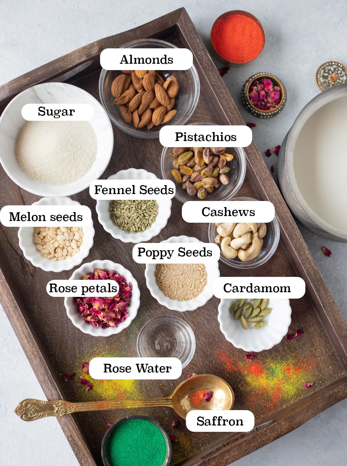 Ingredients to make thandai