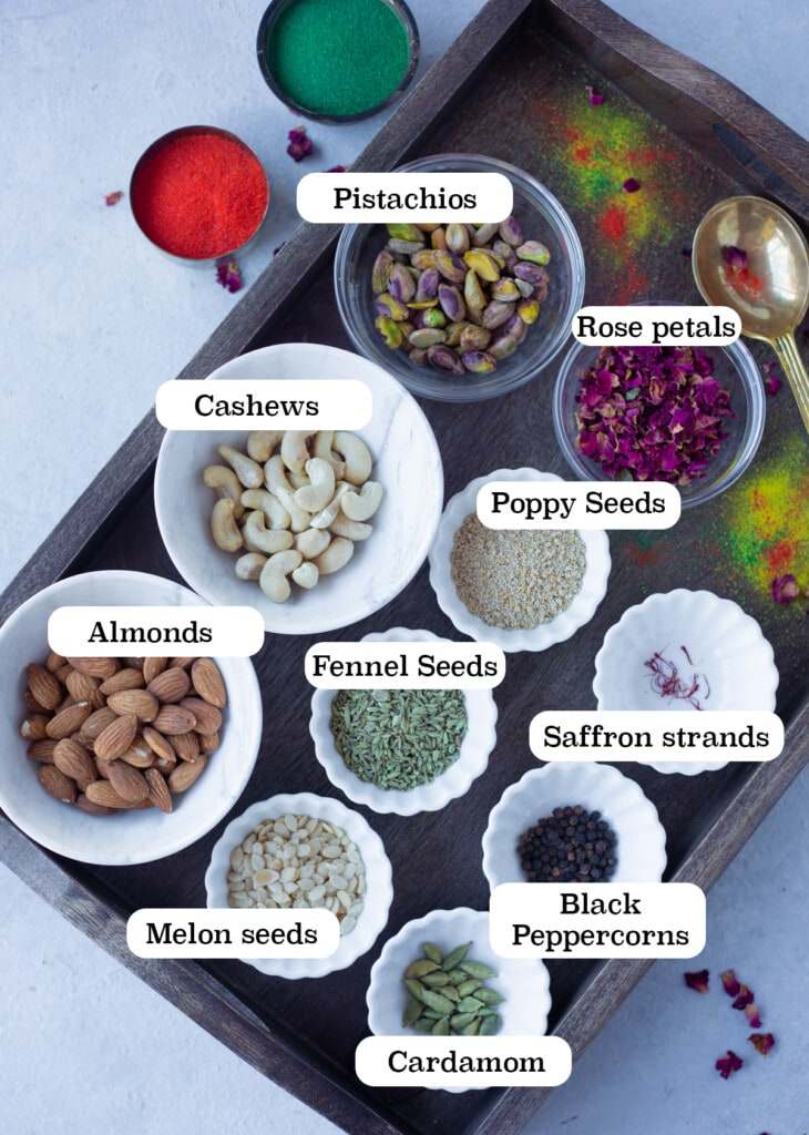 Ingredients to make thandai powder 