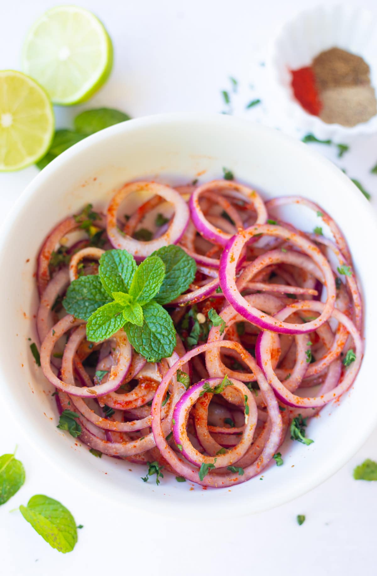 The best indian onion salad garnished with mint and spices 