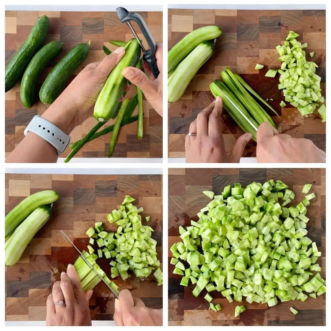 Peel and chop the cucumber 
