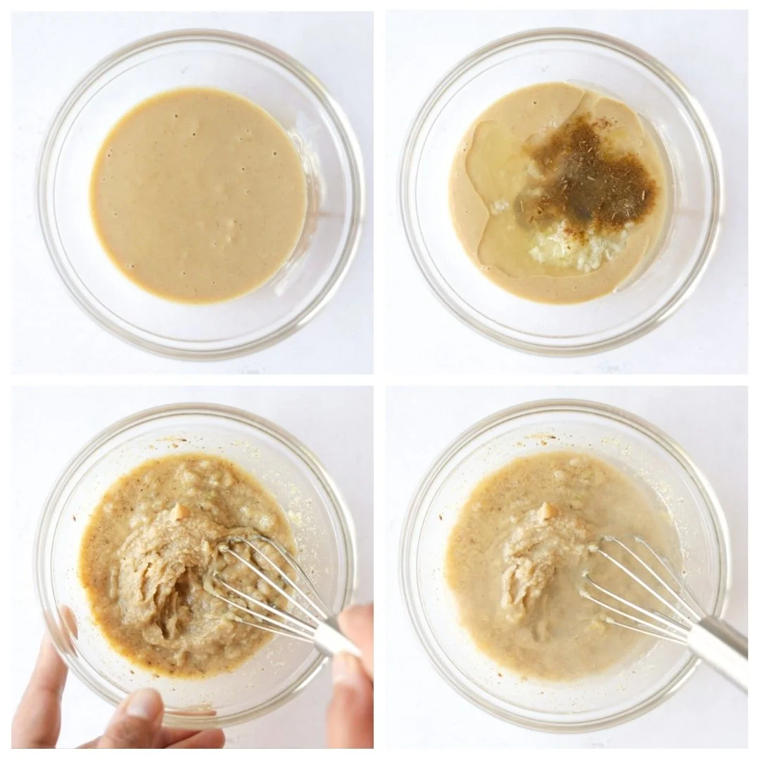 steps to make lemon tahini sauce in a bowl 