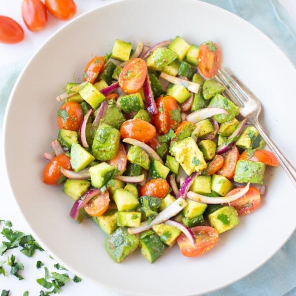 Avocado Cucumber Tomato Salad with indian chaat masala