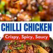 Chilli chicken on a chopsticks