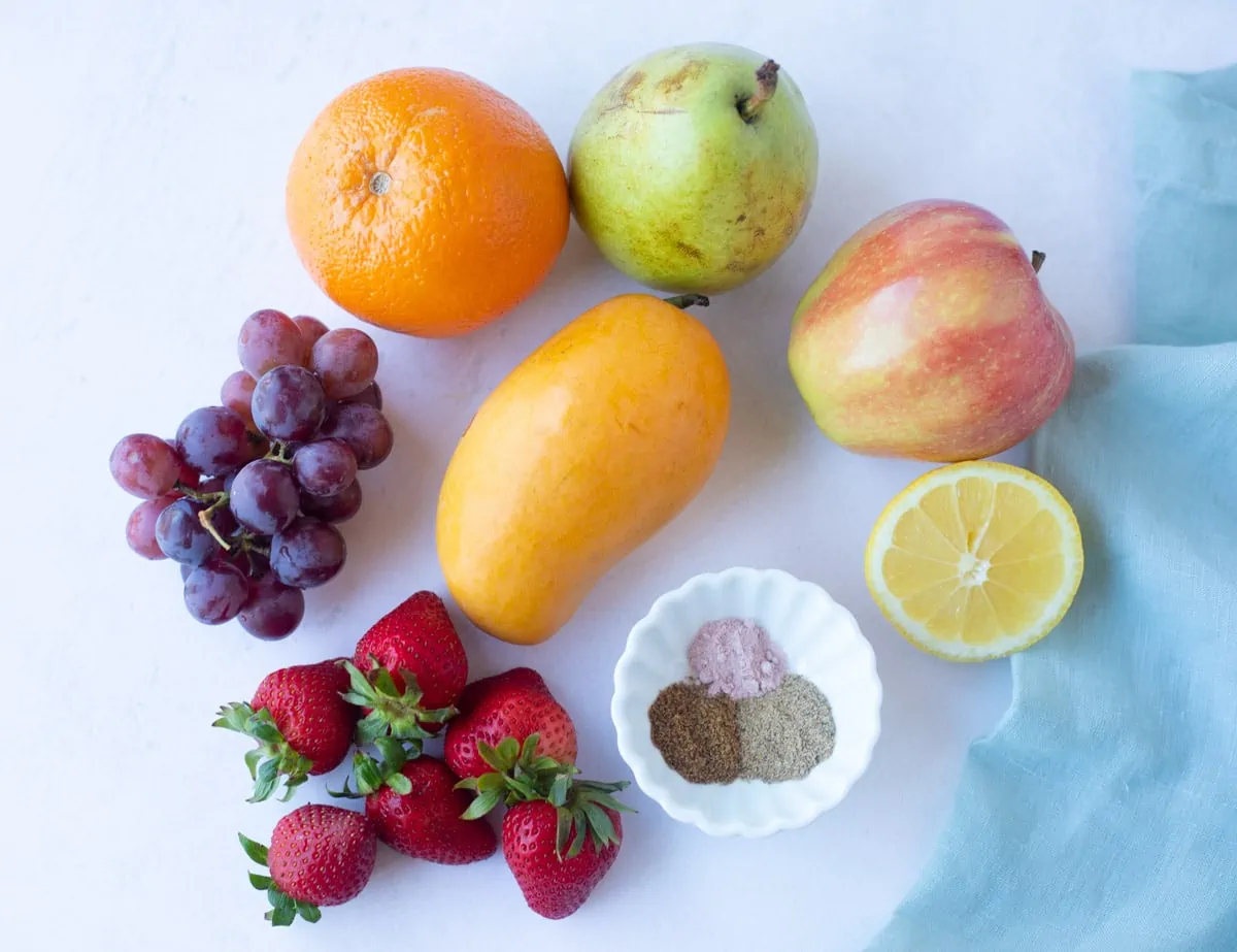 Ingredients to make fruit chaat