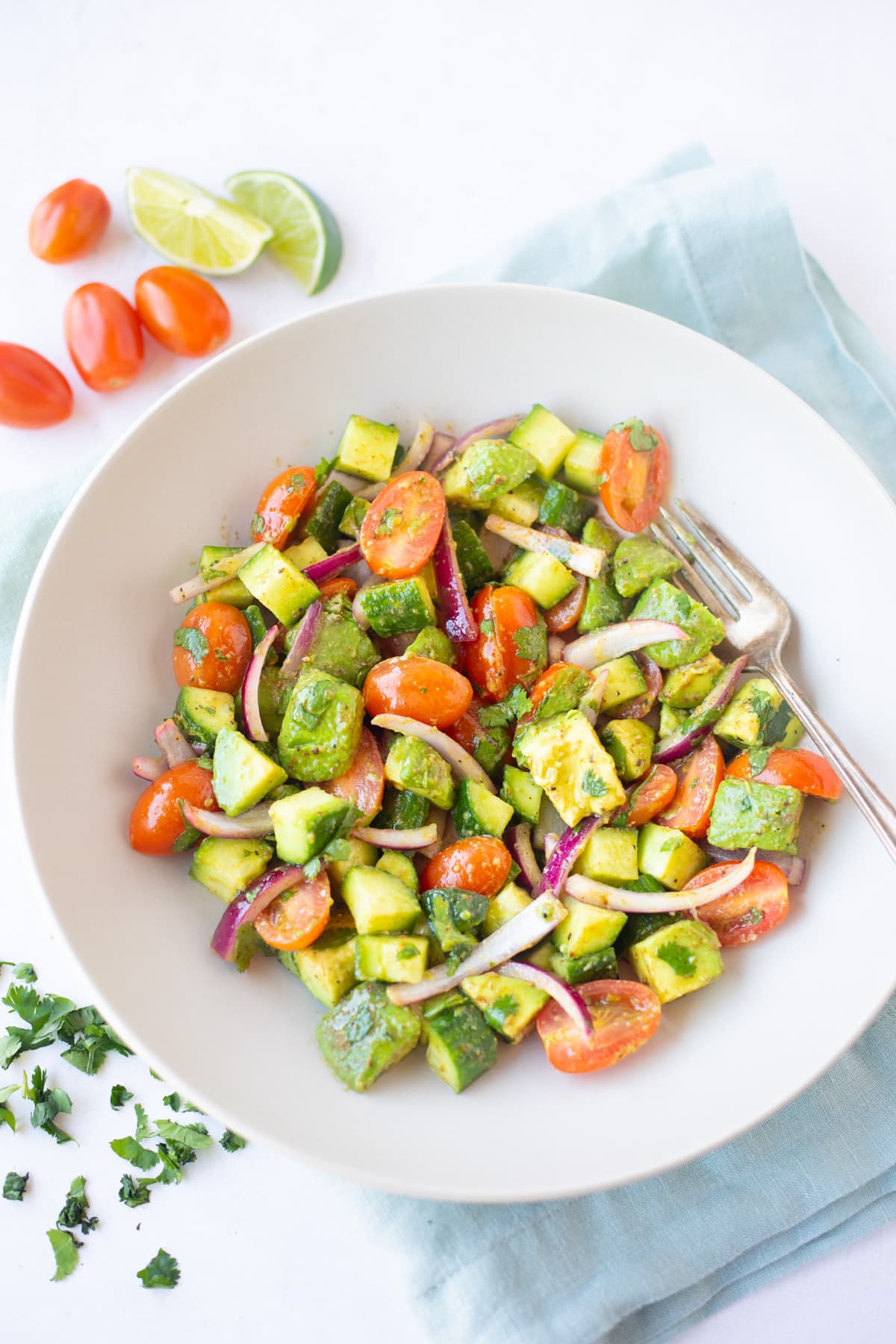Avocado Cucumber Tomato Salad with indian chaat masala 