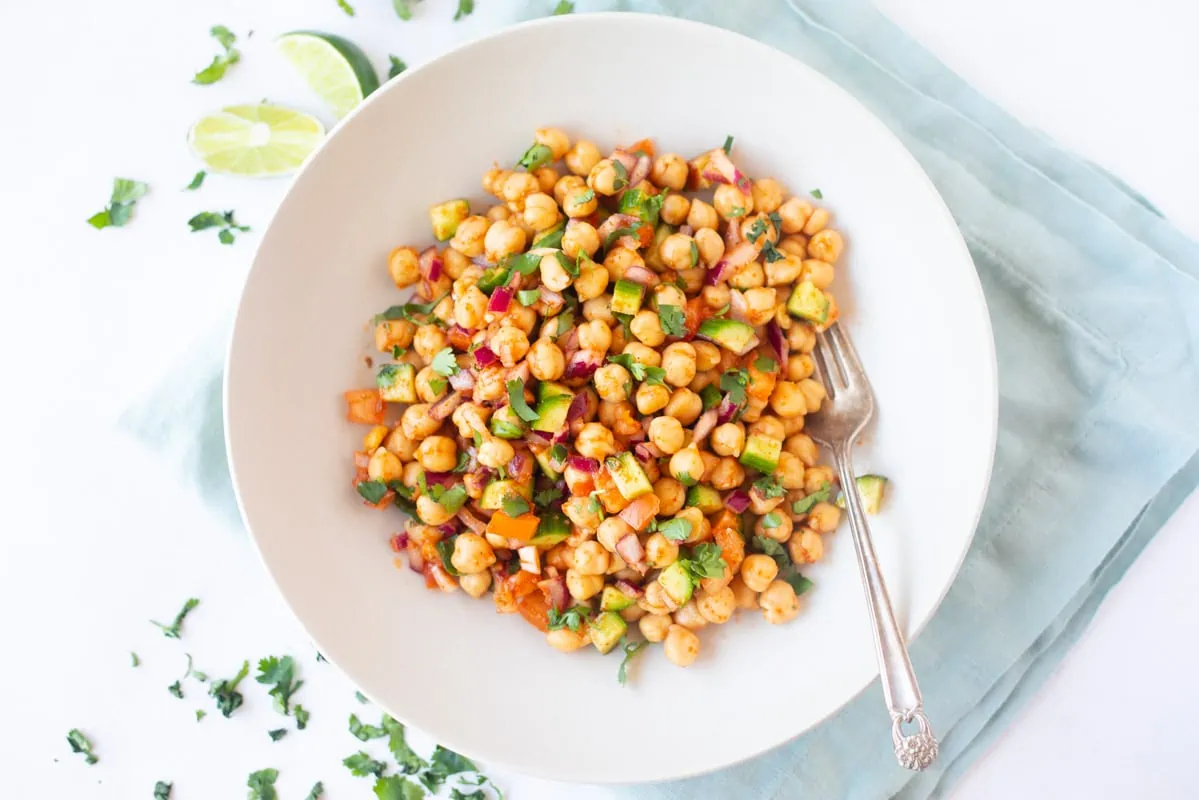 easy chickpea salad in a bowl